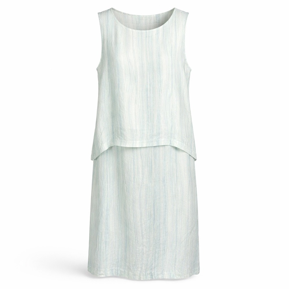 Pure Jill‎ J Jill Linen Sleeveless Layered Linen Dress Size L Green White Stripe